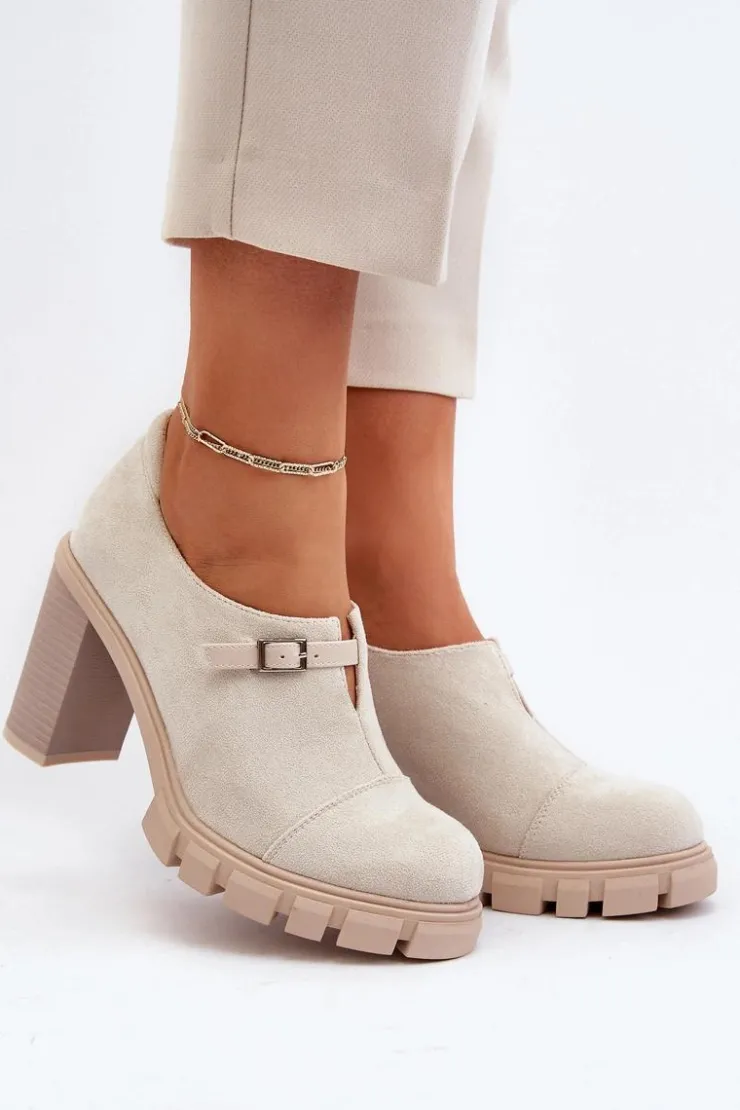 Damskie Boto Damskie Półbuty Na Obcasie Słupku Jasnobeżowe Tauina