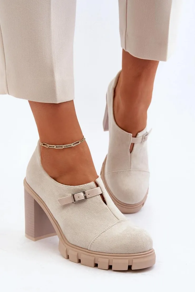 Damskie Boto Damskie Półbuty Na Obcasie Słupku Jasnobeżowe Tauina