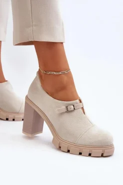 Damskie Boto Damskie Półbuty Na Obcasie Słupku Jasnobeżowe Tauina