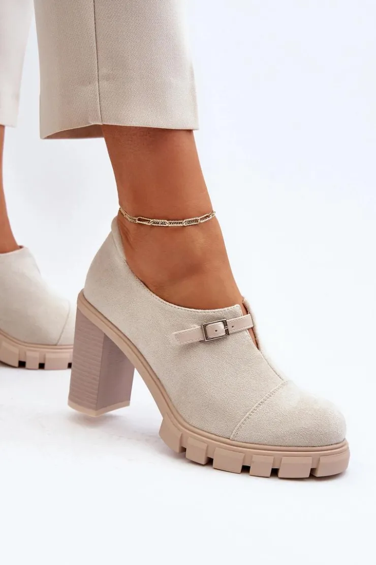 Damskie Boto Damskie Półbuty Na Obcasie Słupku Jasnobeżowe Tauina