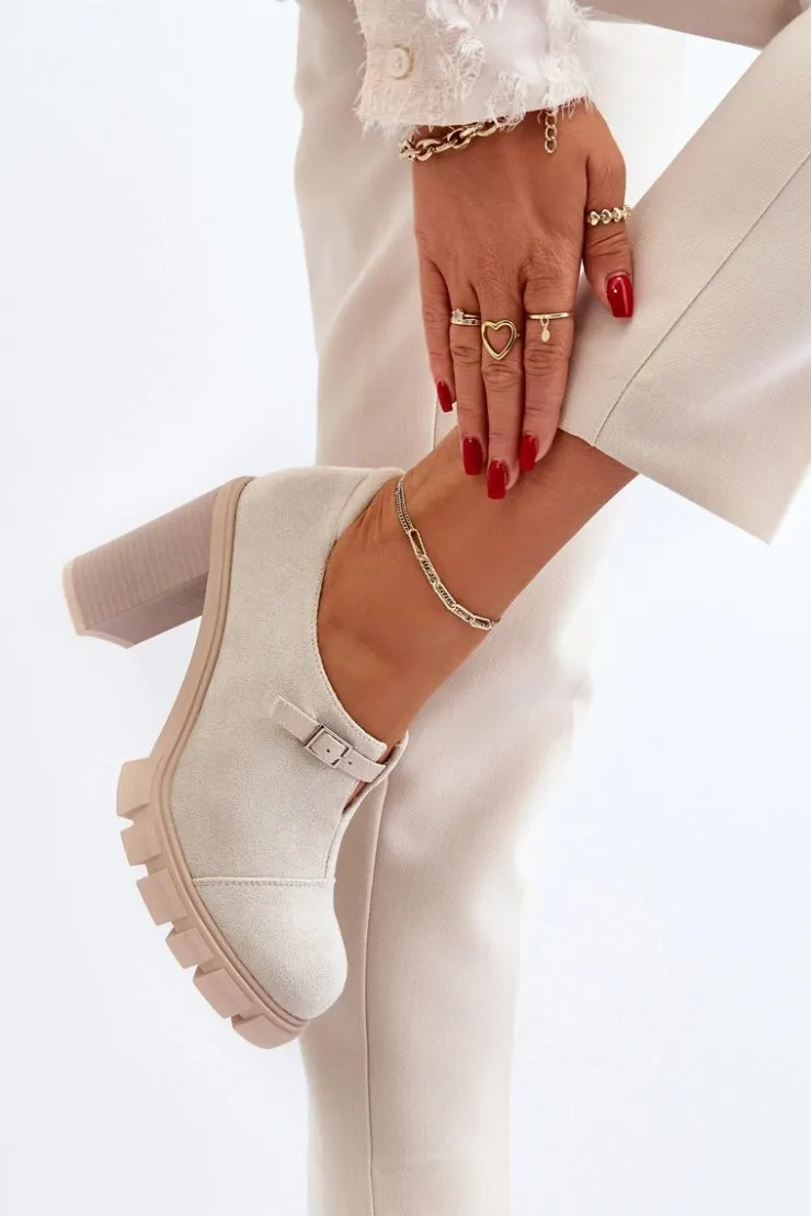 Damskie Boto Damskie Półbuty Na Obcasie Słupku Jasnobeżowe Tauina