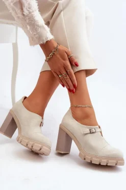 Damskie Boto Damskie Półbuty Na Obcasie Słupku Jasnobeżowe Tauina