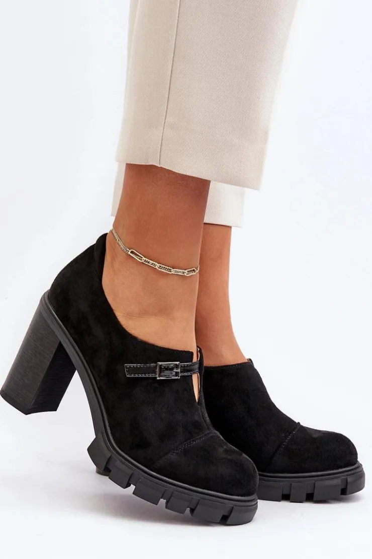 Damskie Boto Damskie Półbuty Na Obcasie Słupku Czarne Tauina