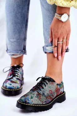 Maciejka Półbuty Skórzane*Damskie Półbuty Oxfordy Kwiaty Skórzane 04087-43