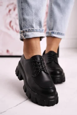 Damskie buty S.Barski Półbuty Lakierowane*Damskie Półbuty Oxfordy Na Masywnej Platformie S.Barski HX23 Czarne