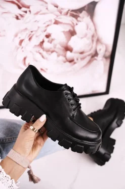 Damskie buty S.Barski Półbuty Lakierowane*Damskie Półbuty Oxfordy Na Masywnej Platformie S.Barski HX23 Czarne