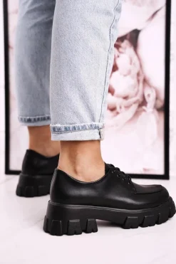 Damskie buty S.Barski Półbuty Lakierowane*Damskie Półbuty Oxfordy Na Masywnej Platformie S.Barski HX23 Czarne