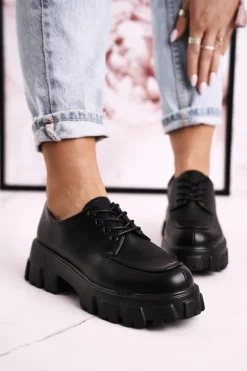 Damskie buty S.Barski Półbuty Lakierowane*Damskie Półbuty Oxfordy Na Masywnej Platformie S.Barski HX23 Czarne