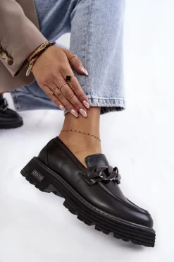 Big Star Shoes Mokasyny Damskie Skórzane*Damskie Półbuty Skórzane Big Star KK274498 Czarne