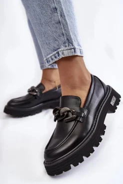 Big Star Shoes Mokasyny Damskie Skórzane*Damskie Półbuty Skórzane Big Star KK274498 Czarne