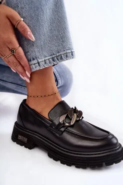 Big Star Shoes Mokasyny Damskie Skórzane*Damskie Półbuty Skórzane Big Star KK274498 Czarne