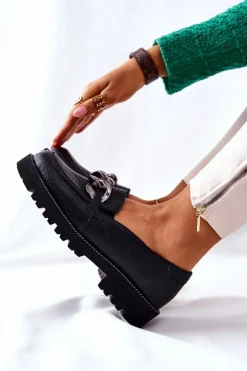 Damskie Boto Damskie Półbuty Skórzane Loafery Czarne Sthonto