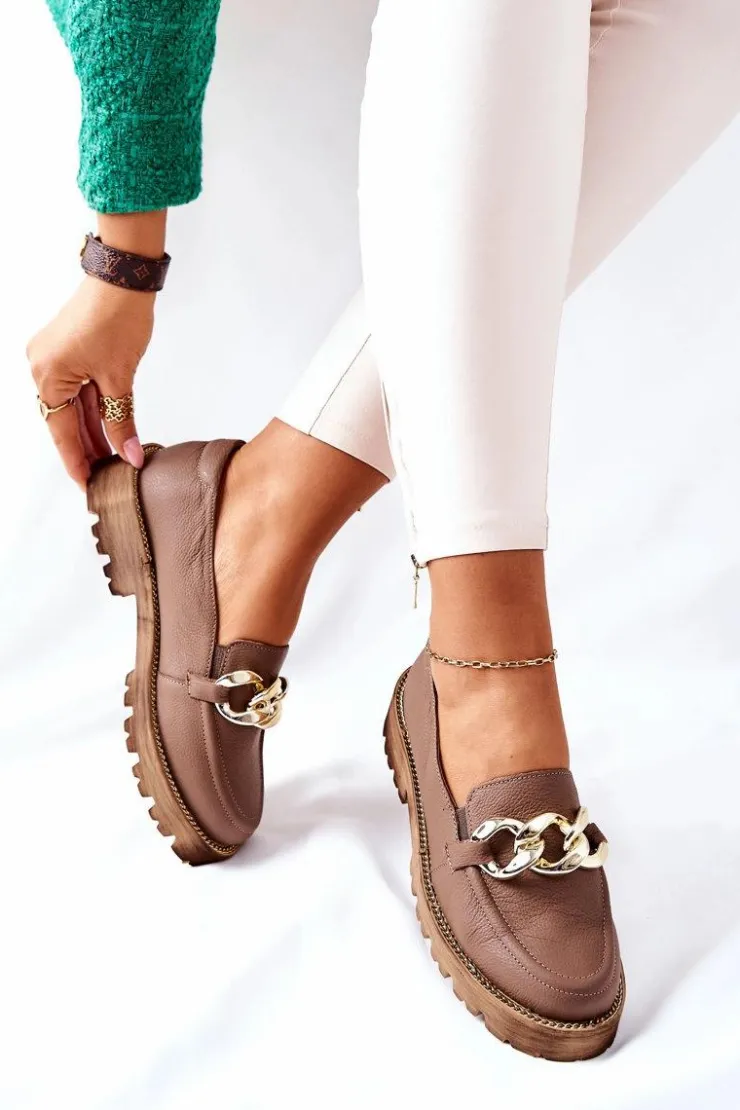 Boto Półbuty Skórzane*Damskie Półbuty Skórzane Loafery Brązowe Sthonto