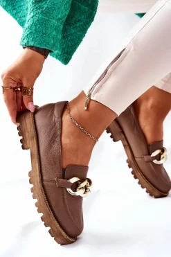 Boto Półbuty Skórzane*Damskie Półbuty Skórzane Loafery Brązowe Sthonto