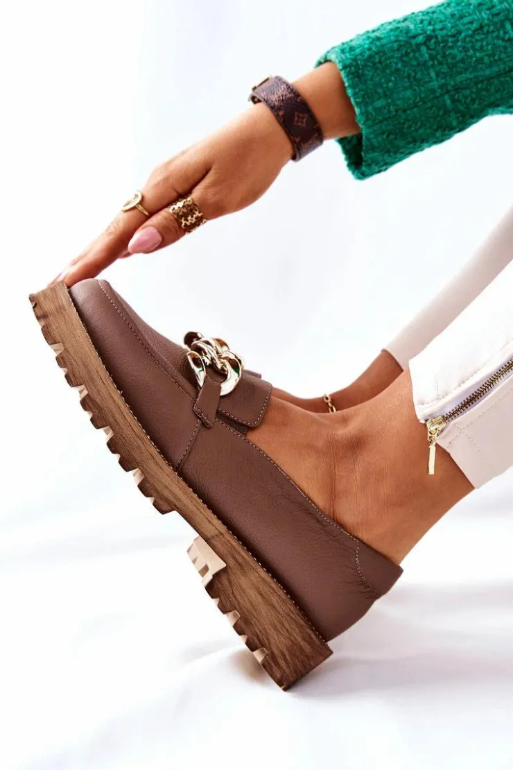 Boto Półbuty Skórzane*Damskie Półbuty Skórzane Loafery Brązowe Sthonto