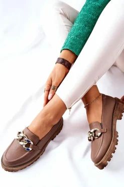 Boto Półbuty Skórzane*Damskie Półbuty Skórzane Loafery Brązowe Sthonto