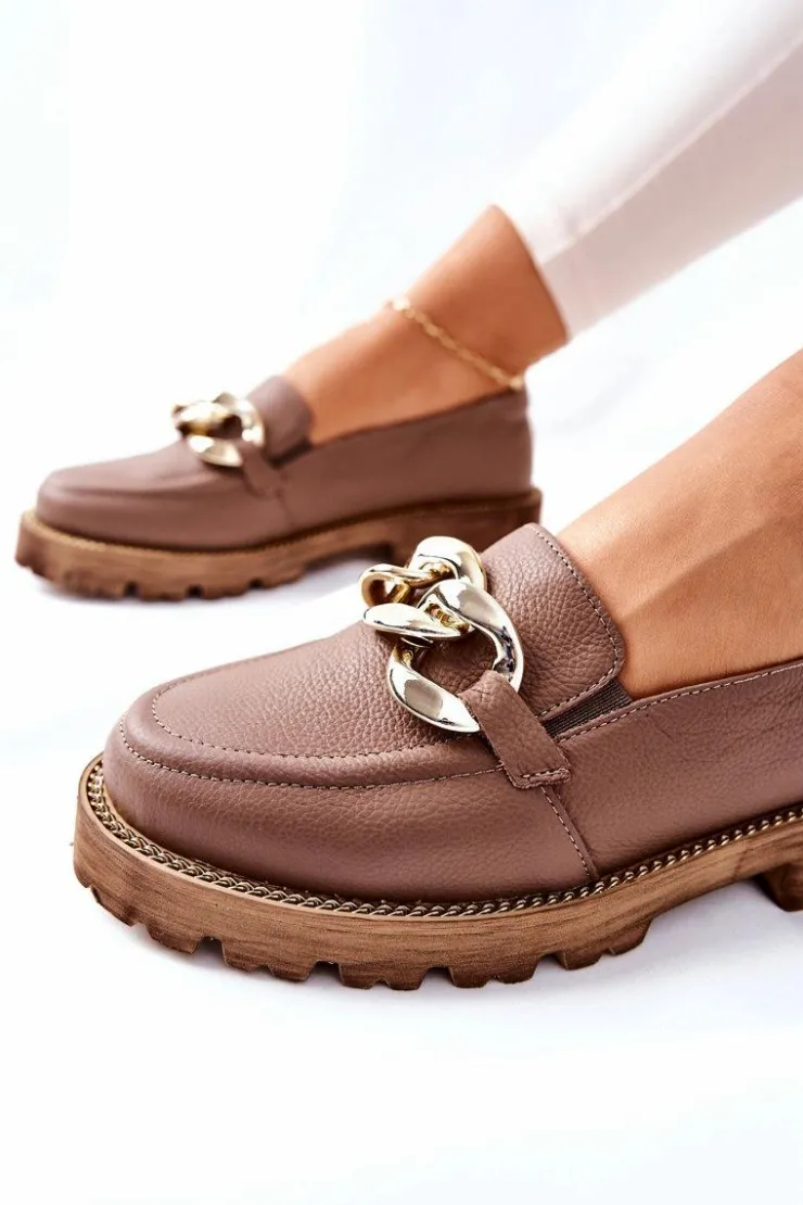 Boto Półbuty Skórzane*Damskie Półbuty Skórzane Loafery Brązowe Sthonto