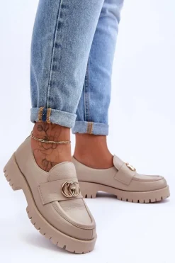 Clearance Laura Messi Damskie Półbuty Skórzane Z Ozdobą Beżowe Rosefalls Beżowy