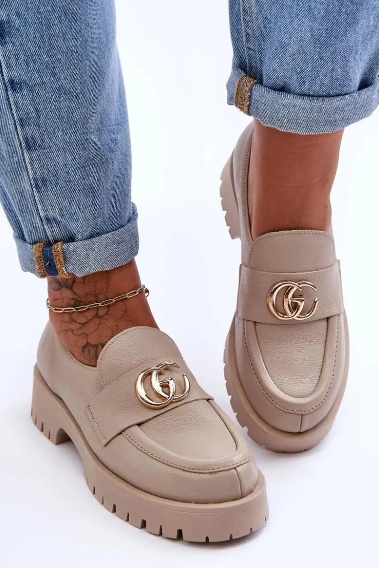 Clearance Laura Messi Damskie Półbuty Skórzane Z Ozdobą Beżowe Rosefalls Beżowy