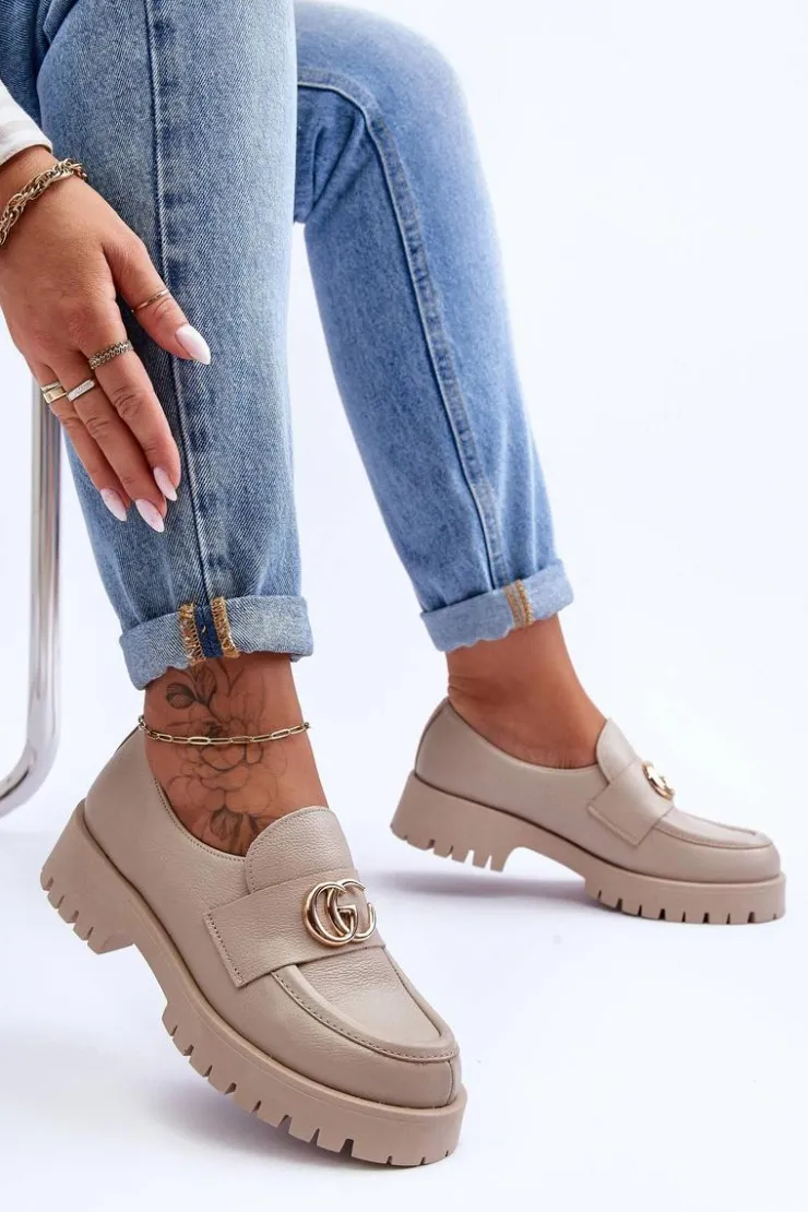 Clearance Laura Messi Damskie Półbuty Skórzane Z Ozdobą Beżowe Rosefalls Beżowy