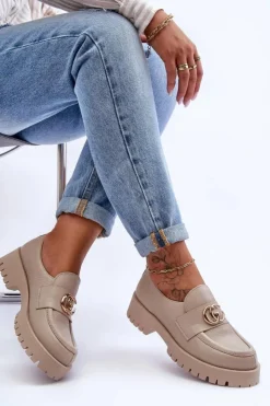 Clearance Laura Messi Damskie Półbuty Skórzane Z Ozdobą Beżowe Rosefalls Beżowy