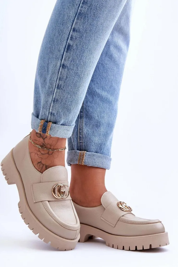 Clearance Laura Messi Damskie Półbuty Skórzane Z Ozdobą Beżowe Rosefalls Beżowy