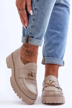 Clearance Laura Messi Damskie Półbuty Skórzane Z Ozdobą Beżowe Rosefalls Beżowy