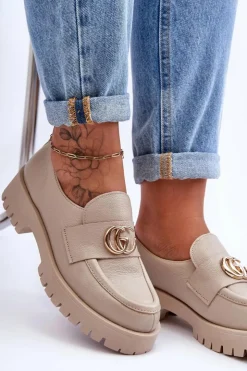 Clearance Laura Messi Damskie Półbuty Skórzane Z Ozdobą Beżowe Rosefalls Beżowy