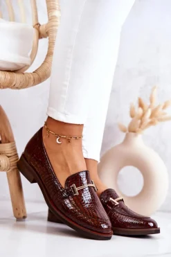 Hot Laura Messi Damskie Półbuty Wężowe 2307 Brązowe