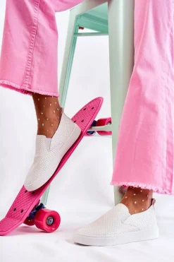 Boto Sneakersy Damskie*Damskie Półbuty Wsuwane Białe Viviana