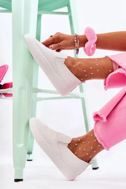 Boto Sneakersy Damskie*Damskie Półbuty Wsuwane Białe Viviana