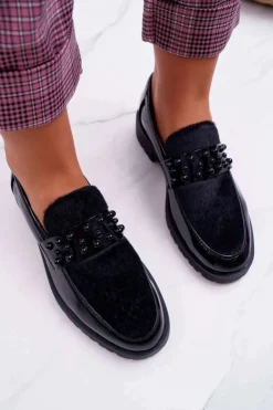 Boto Damskie Półbuty Wsuwane Lakierowane Czarne Delicious