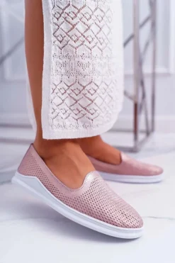 Damskie Damskie buty S.Barski Damskie Półbuty Wsuwane Skórzane Lordsy Różowe Lordi