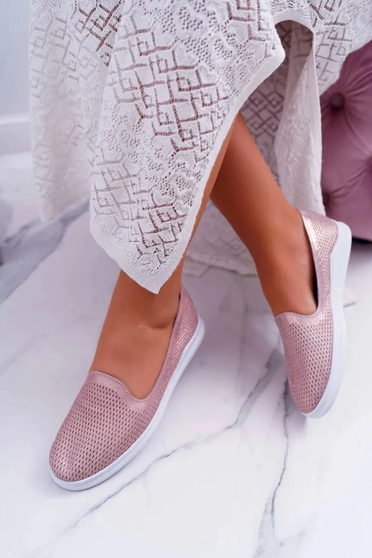 Damskie Damskie buty S.Barski Damskie Półbuty Wsuwane Skórzane Lordsy Różowe Lordi