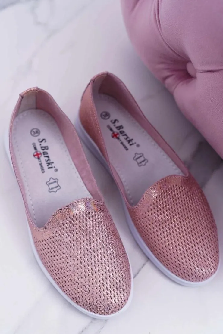 Damskie Damskie buty S.Barski Damskie Półbuty Wsuwane Skórzane Lordsy Różowe Lordi