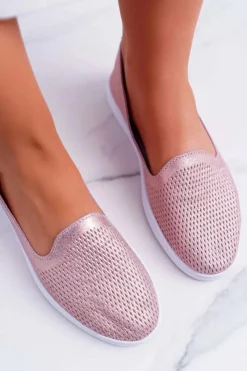 Damskie Damskie buty S.Barski Damskie Półbuty Wsuwane Skórzane Lordsy Różowe Lordi