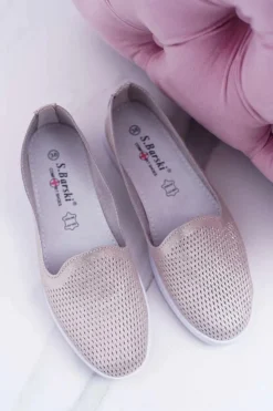 Online Damskie buty S.Barski Damskie Półbuty Wsuwane Skórzane Lordsy Złote Lordi