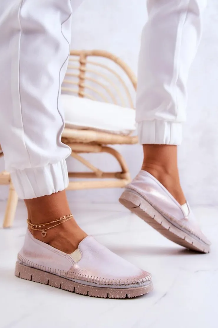 Maciejka Półbuty Skórzane*Damskie Półbuty Wsuwane Skórzane 03512-28 Jasnoróżowe