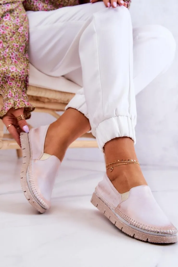 Maciejka Półbuty Skórzane*Damskie Półbuty Wsuwane Skórzane 03512-28 Jasnoróżowe