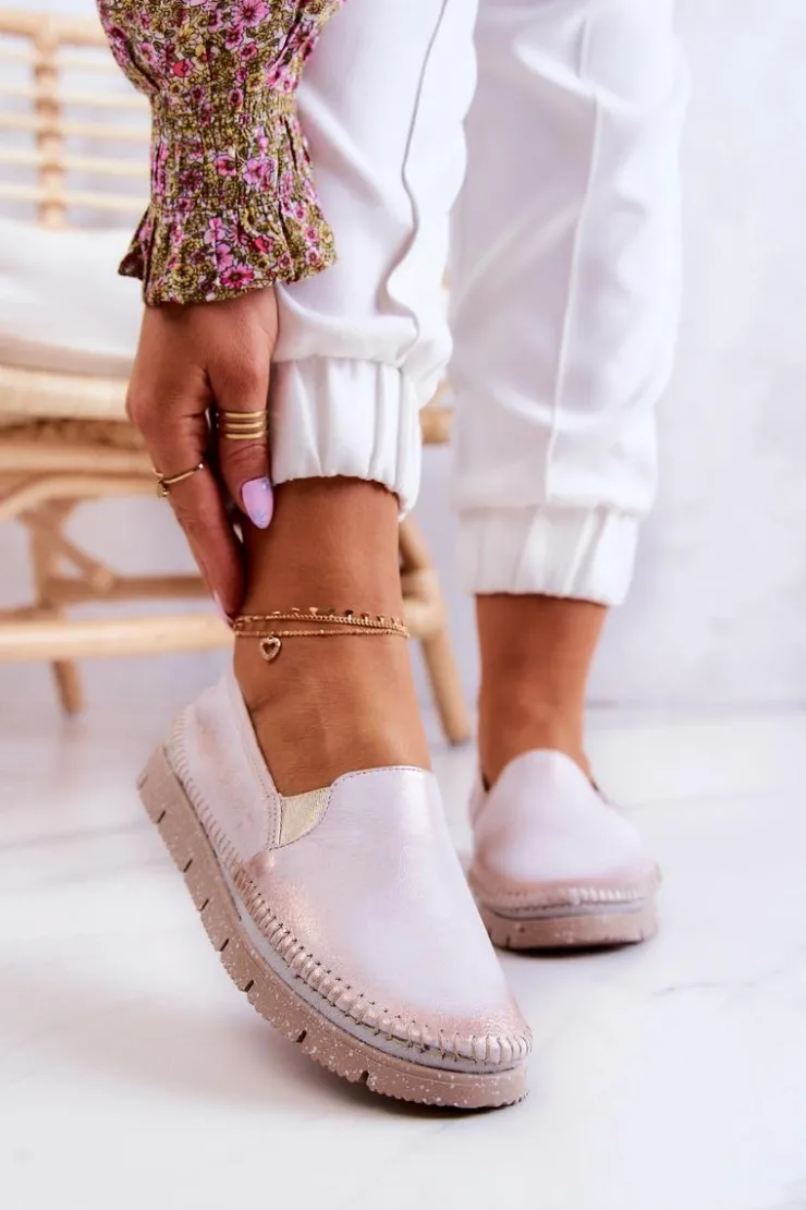 Maciejka Półbuty Skórzane*Damskie Półbuty Wsuwane Skórzane 03512-28 Jasnoróżowe