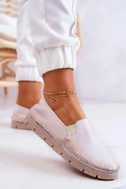 Maciejka Półbuty Skórzane*Damskie Półbuty Wsuwane Skórzane 03512-28 Jasnoróżowe