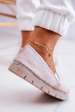 Maciejka Półbuty Skórzane*Damskie Półbuty Wsuwane Skórzane 03512-28 Jasnoróżowe