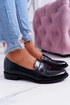 Discount Boto Damskie Półbuty Wsuwane Skórzane Lordsy Czarne Dynasty