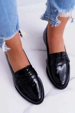 Discount Boto Damskie Półbuty Wsuwane Skórzane Lordsy Czarne Dynasty