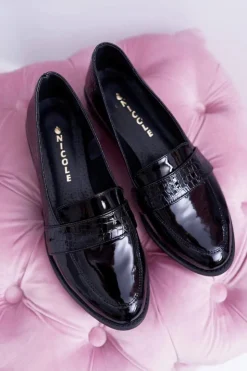 Discount Boto Damskie Półbuty Wsuwane Skórzane Lordsy Czarne Dynasty