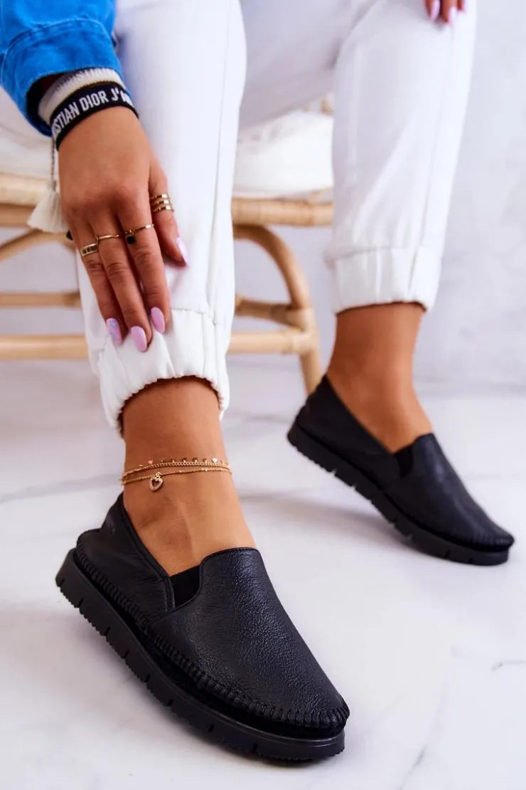 Damskie Maciejka Damskie Półbuty Wsuwane Skórzane 03512-01 Czarne