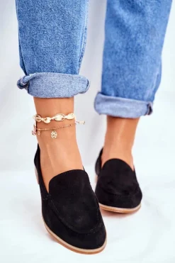 Damskie Boto Damskie Półbuty Wsuwane Zamszowe Czarne Twinky