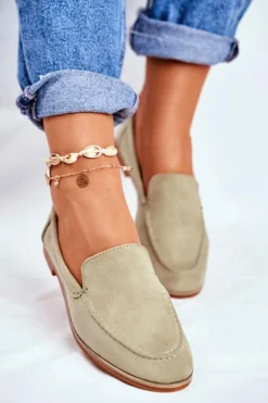 Online Boto Damskie Półbuty Wsuwane Zamszowe Zielone Twinky