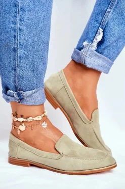 Online Boto Damskie Półbuty Wsuwane Zamszowe Zielone Twinky