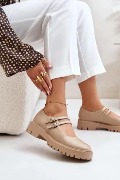 Damskie Boto Damskie Półbuty Z Paskami Beżowe Rialuna